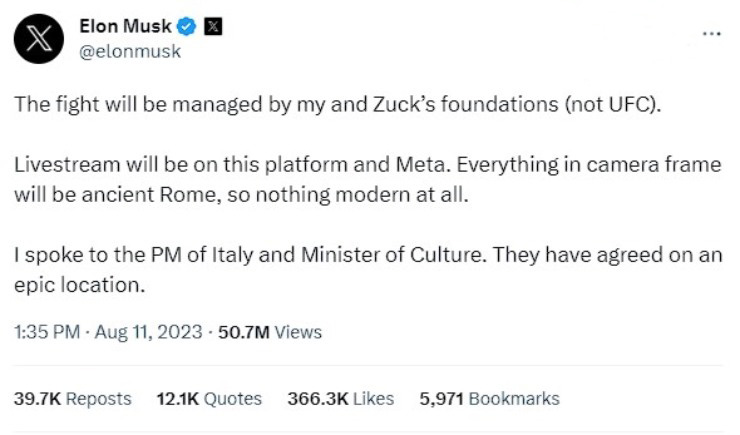 Elon Musk sfida Mark Zuckerberg