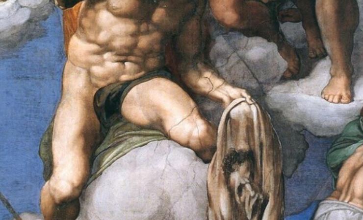Autoritratto di Michelangelo nel Giudizio Universale.