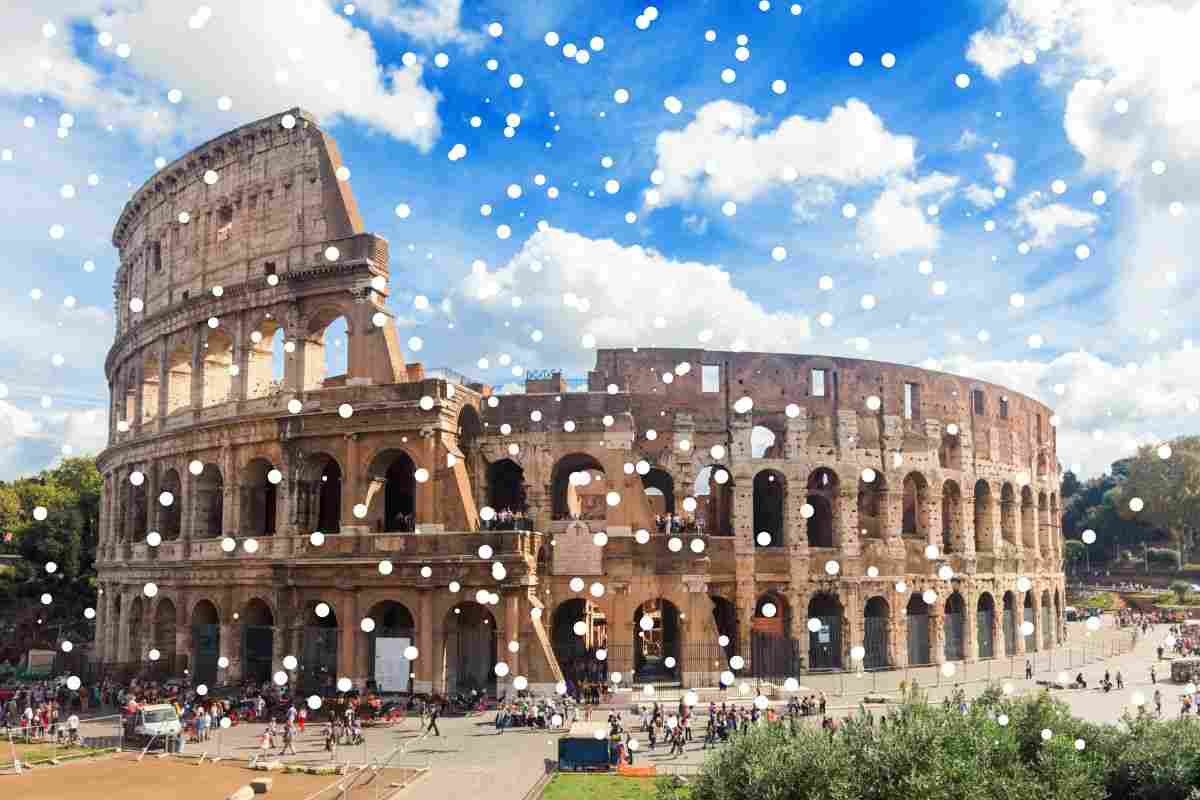 il colosseo di roma nella neve